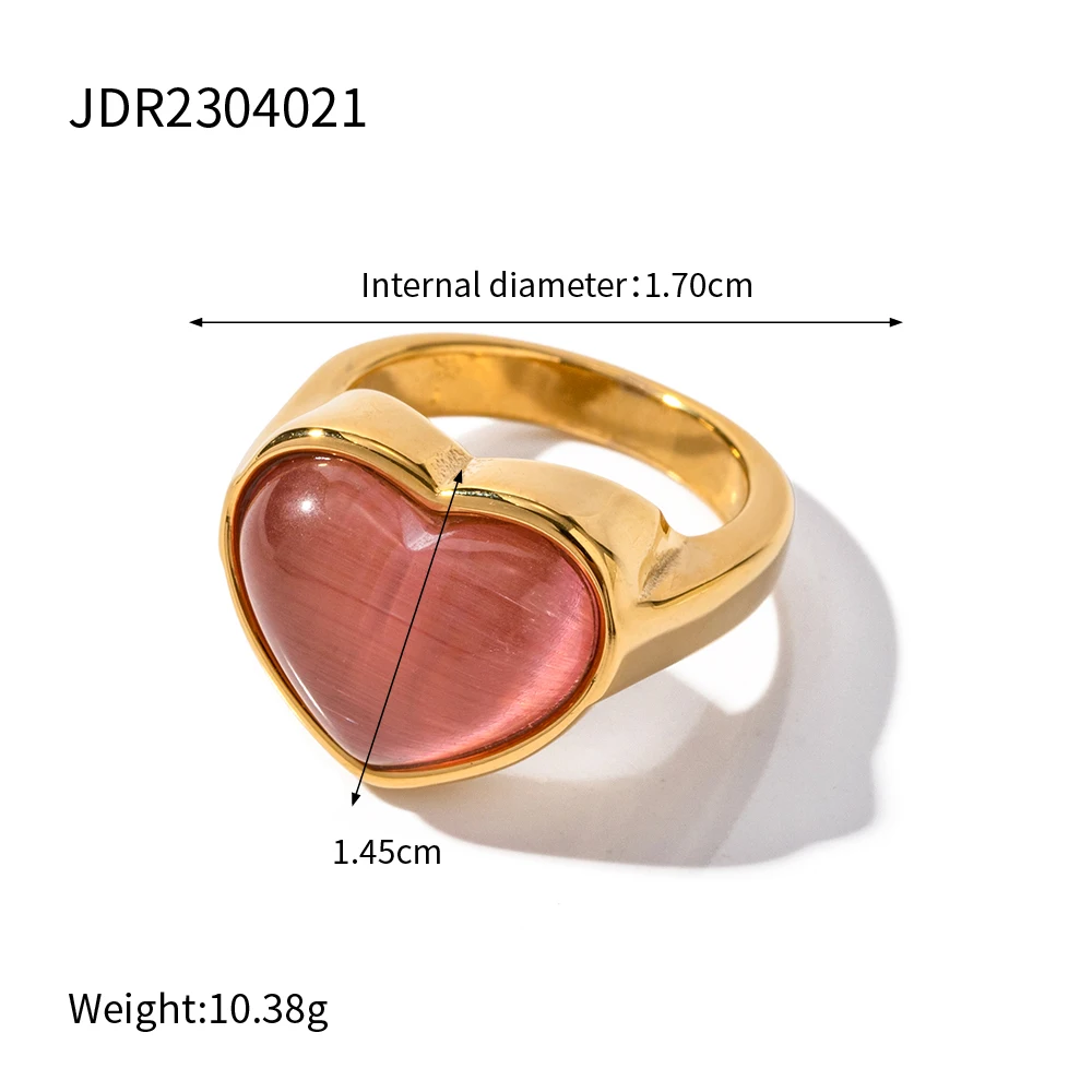 Uworld Retro-inspired Jelly Heart Cabochon Gemstone Ring Stainless Steel Gold Silver Wear Solo or Stack With Other Chunky Pieces 6