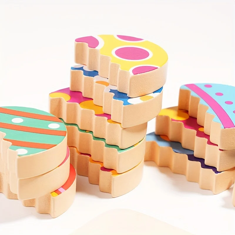 Easter Egg Matching Puzzle Toy for Kids Montessori Wooden Colorful Eggs Shape Matching Game for Fine Motor Skills Development 4