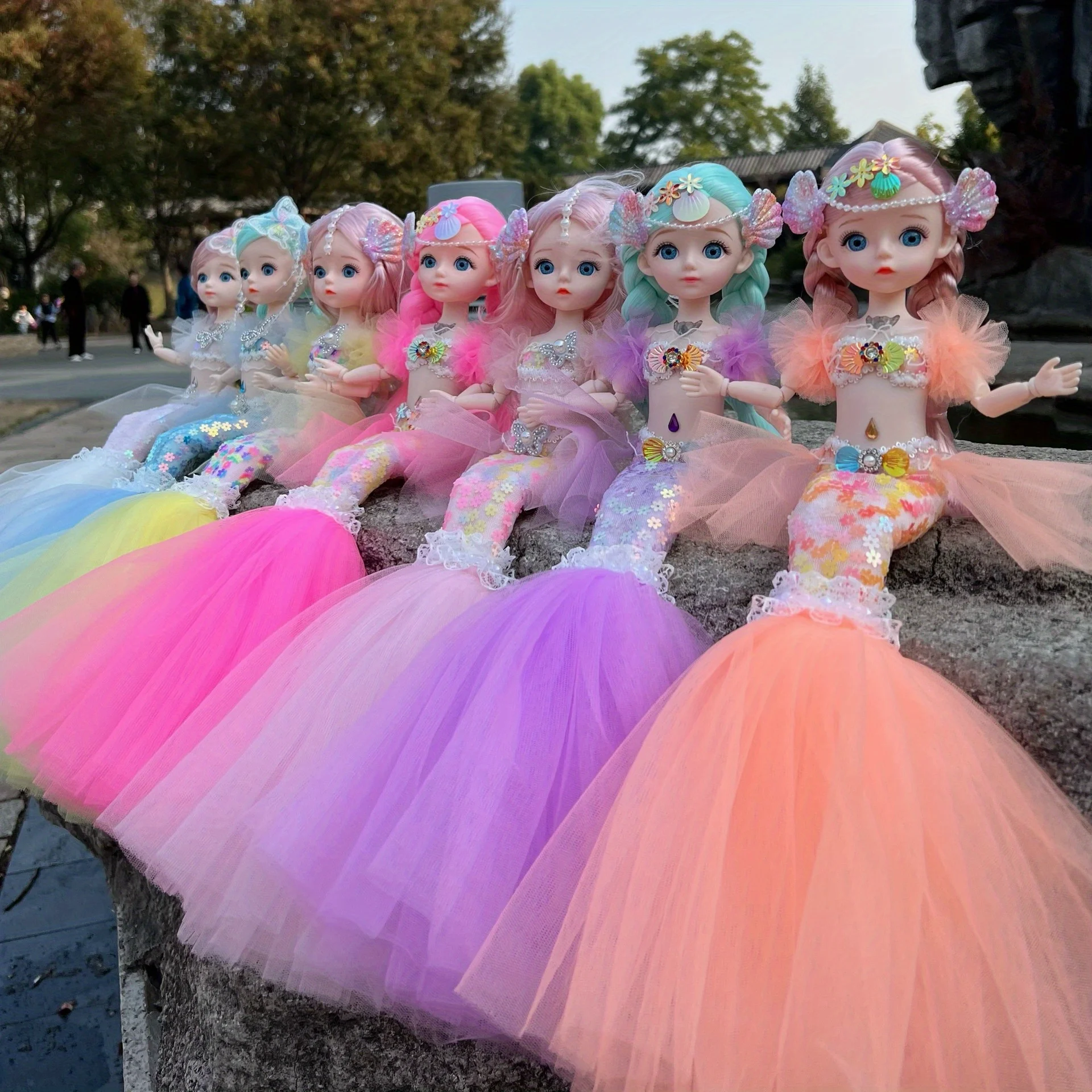 

45cm/17.72inch Mermaid Doll Girl Toy Blue Eyed Children's Princess Doll Wedding Dress Doll Family Birthday Gift