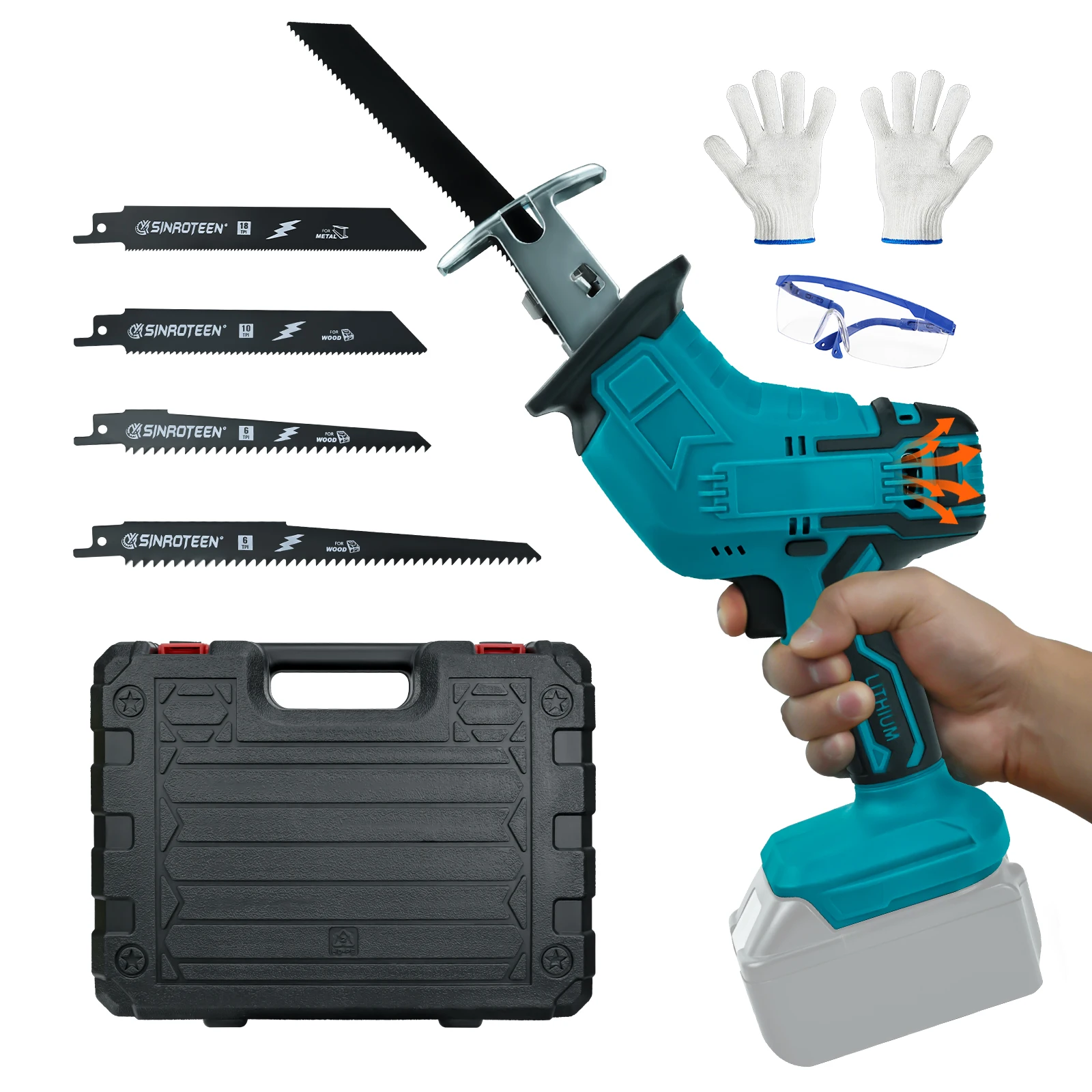 

Cordless Electric Reciprocating Saw for Makita 18V Battery Metal Wood Pipe Cutting Handsaw Saber Saw with 4 Blades (No Battery)