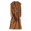 New Arrivals Lady Suede Leather Trench Coats 2024 Genuine Sheepskin Jacket Soft Leather Overcoat Belt