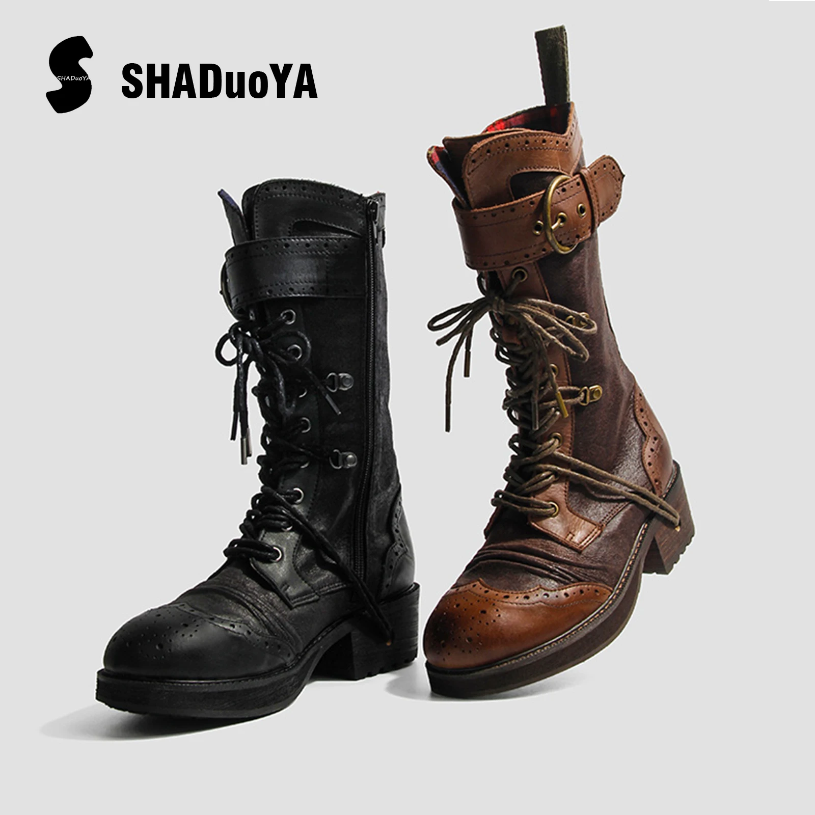 Женские винтажные кожаные ботинки Shaduoy