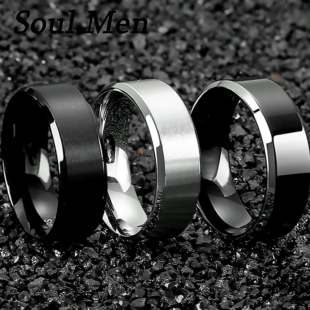 Anillos clásicos de acero inoxidable, anillos de compromiso de boda para pareja, hombres y aniversario Simple, Color negro y plateado, 6/8MM| | - AliExpress