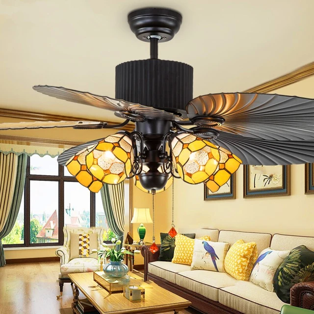 Lámpara de ventilador de techo americana, comedor, sala de estar, lámpara  de ventilador para el hogar, lámpara de ventilador de dormitorio retro  europeo con candelabro de ventilador - AliExpress