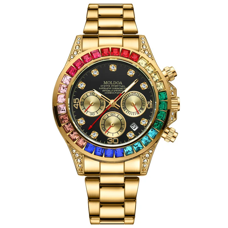 Orologio al quarzo da uomo di alta gamma di PACOSHOP24.COM, caratterizzato da un design unico e lussuoso, luce notturna, elegante cinturino in acciaio e quadrante moderno, perfetto per il lavoro.