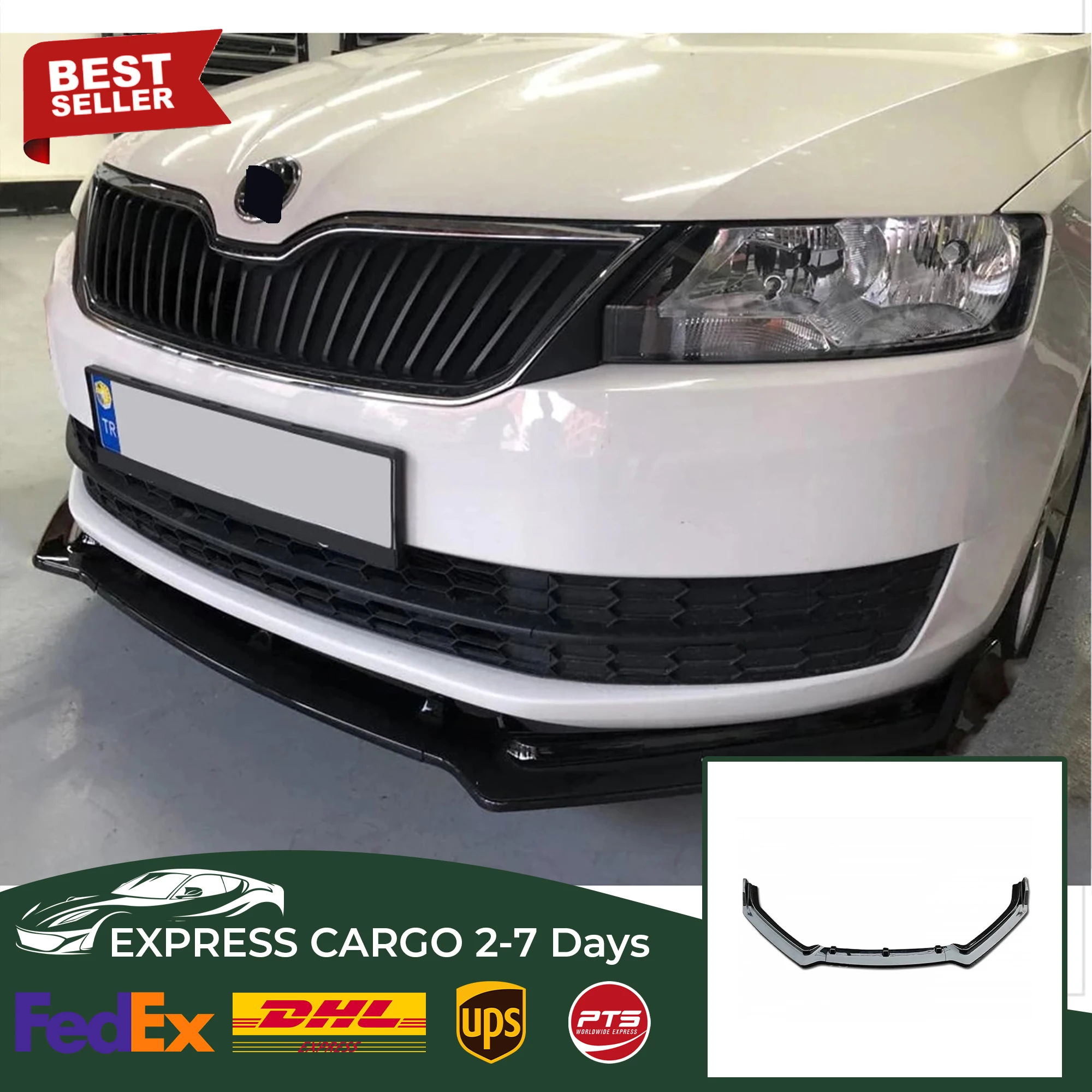 For Skoda Rapid Accessories Car Front Bumper Lip 3 Pcs Black Diffuser ...