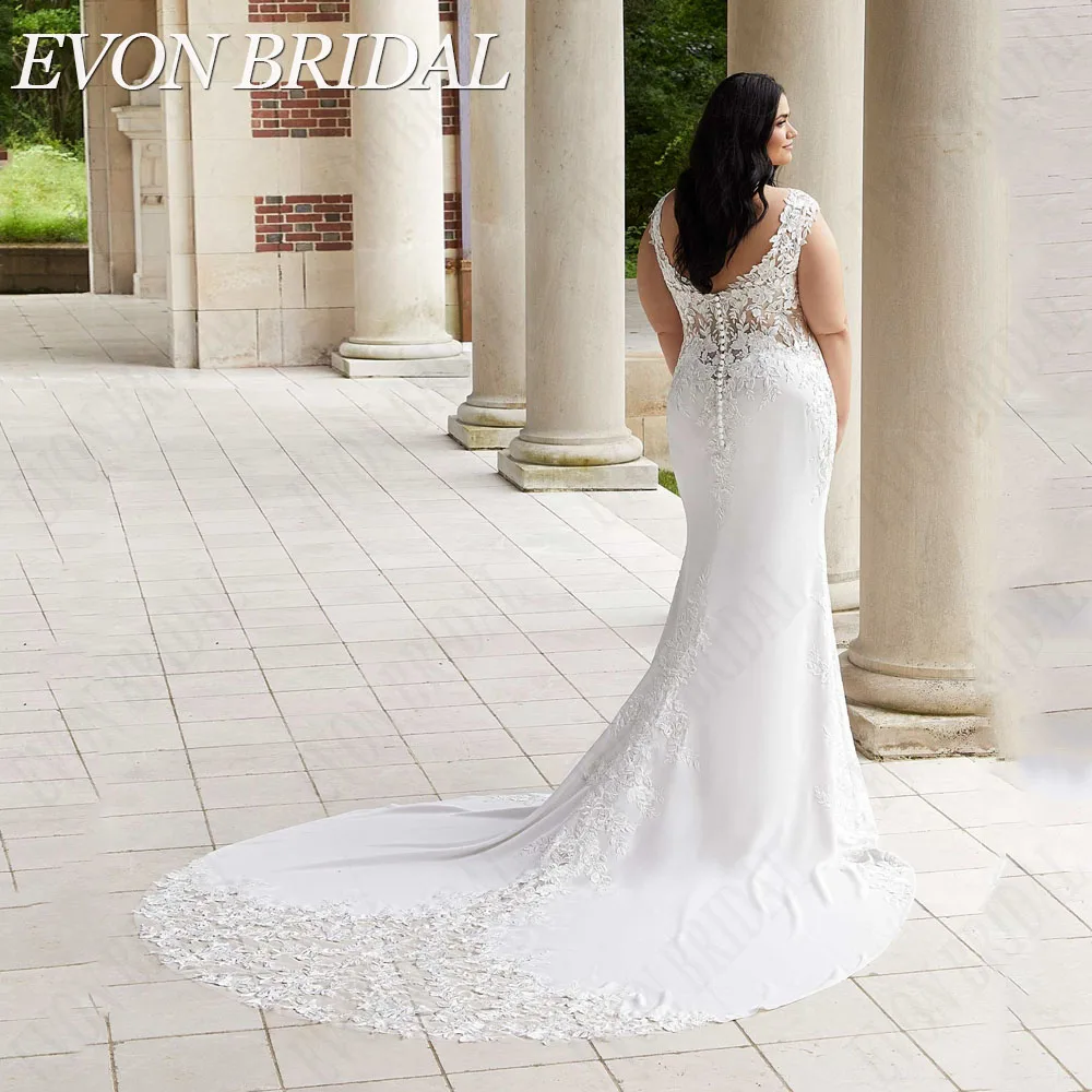 EVON BRIDAL Plus Size Wedding Dress for Big Women V-Neck Mermaid Applique Bridal Gown Button Cap Sleeves Vestido De Noiva 4