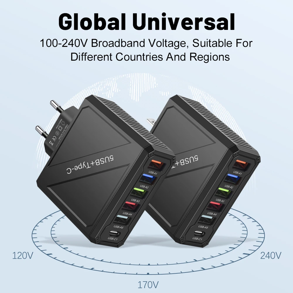 5 Ports USB Charger 3.1A PD Quick Charging Adapter for Xiaomi iPhone Samsung Mobile Phone Fast Charger Plug QC 3.0 Wall Charger