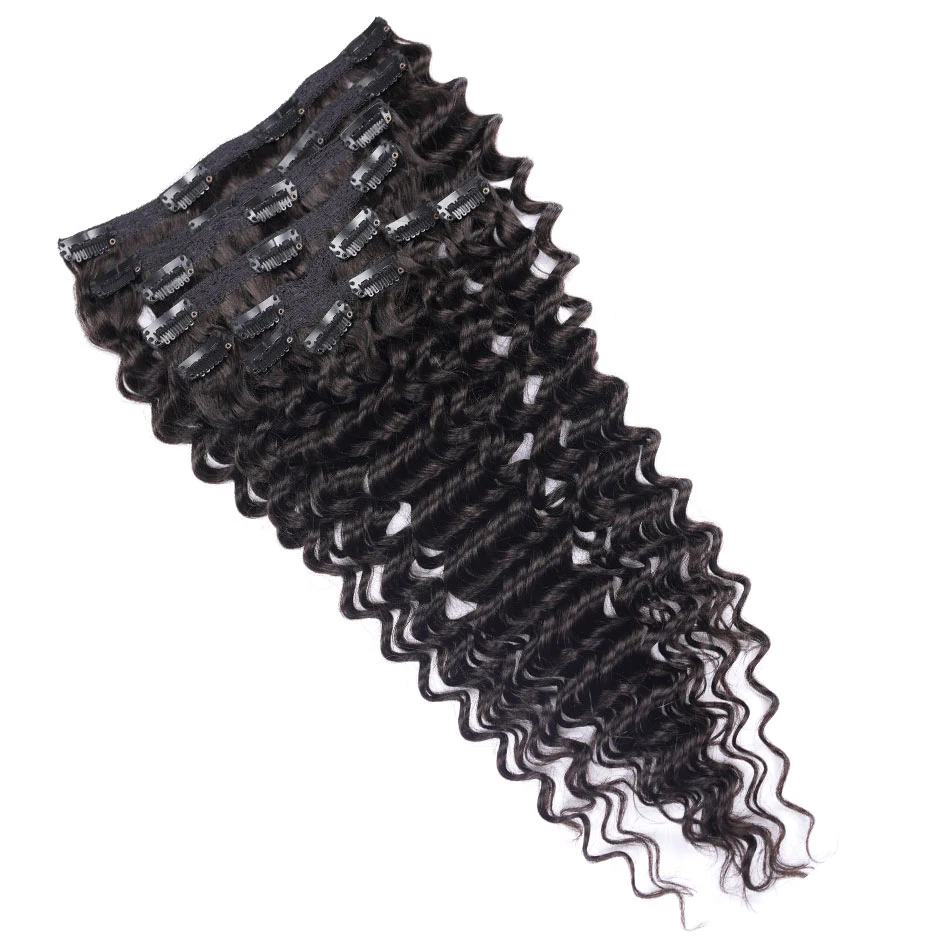LOVEVOL Deep Wave Clip in Hair Extensions Human Hair Dark Brown 7 pcs 100g Real Remy Extensions for Women