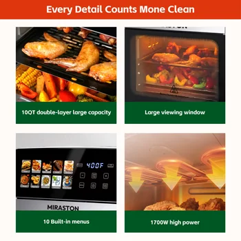10QT Air Fryer Toaster Oven Combo with 10 Presets, Family Size Compact Oven for Roasting Whole Chicken/Double Cooking Easy Clean 5