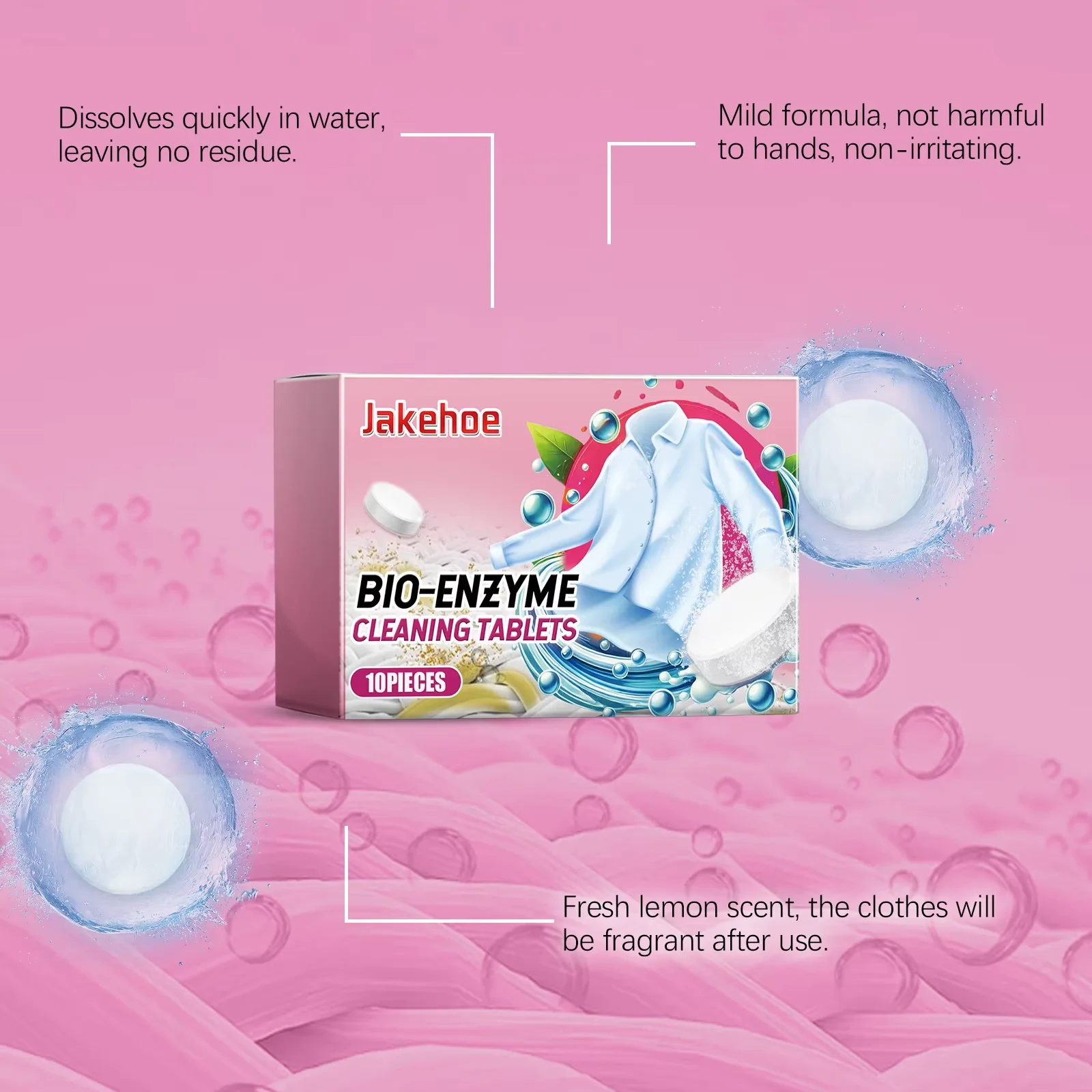 Jakehoe 10pcs Clothes Cleaning Tablets Laundry Stain Removal Oil Yellow Dirt Remover Fabric Clothing Grease Remover Tablets