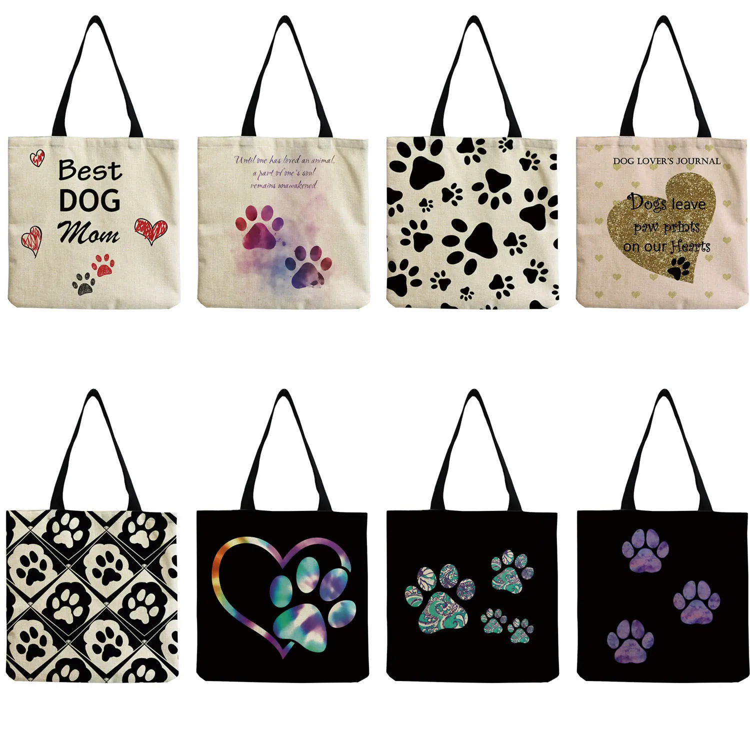 

Portable Shoulder Bag Eco Friendly High Capacity Customizable Shopper Bag Women Travel Beach Bag Tote Bag Cute Cat Paw Print