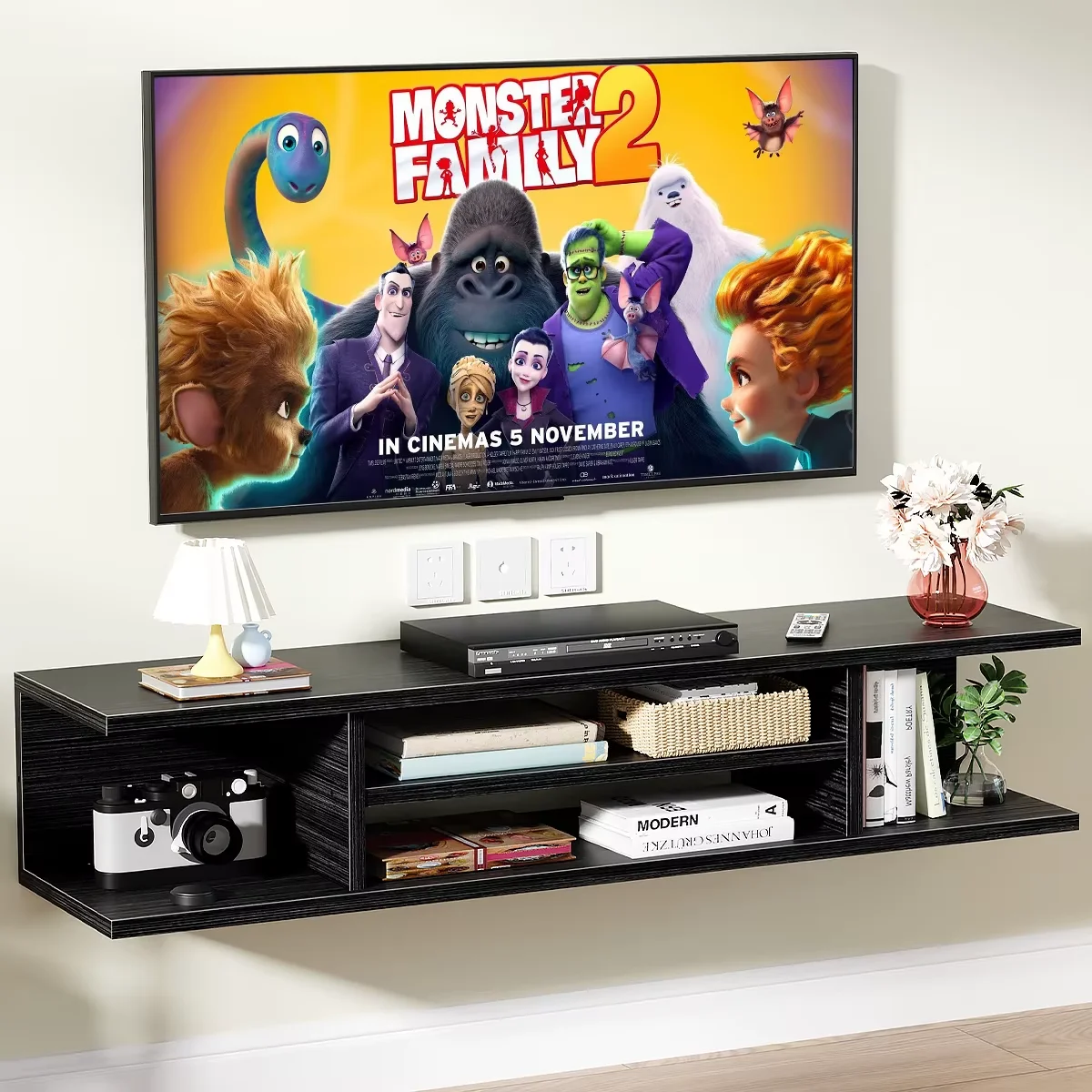 Suspended Tv Cabinet with Storage and Cable Hole, 120×28.7×23cm, Minimalist Design for Home