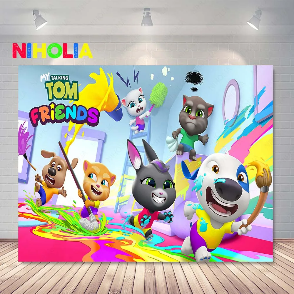 Niholia Talking Tom And Friends Photography Backdrop Baby Shower Wild Cat  Photo Background Printing Vinyl Photo Booth Props| | - AliExpress