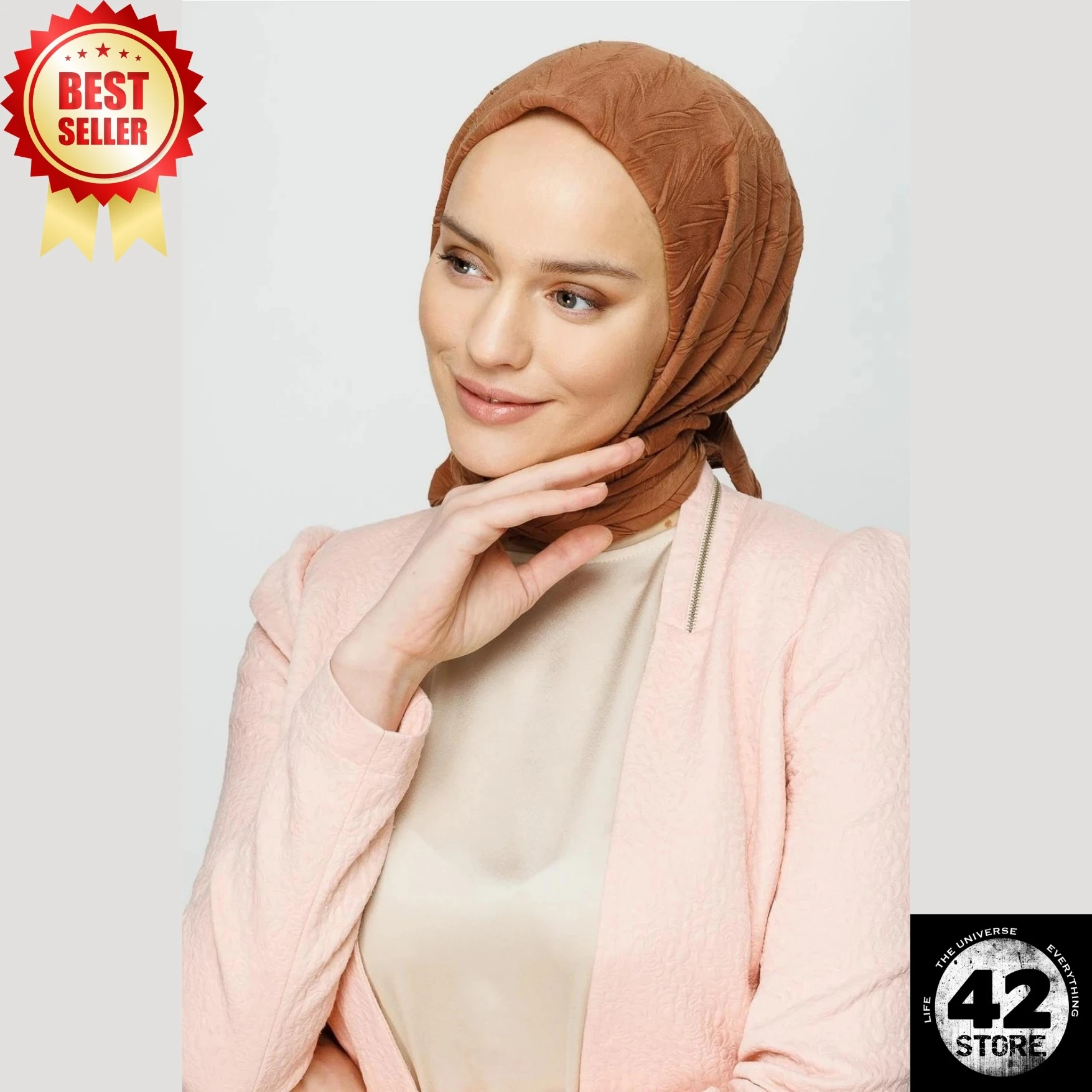 No Ironing Required, Can Be Used Without A Cap, Comfortable, Trendy Pleated Mocha Bamboo Scarf
