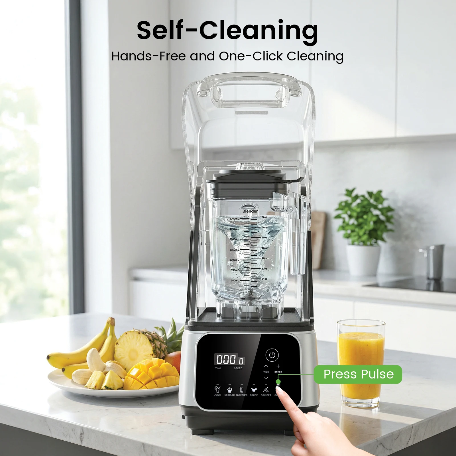 68oz Commercial Blender with Quiet Shield 2200W 6 in 1 Countertop Food Processor Easy Cleaning, for Juice, Ice Shakes, Smoothies 4