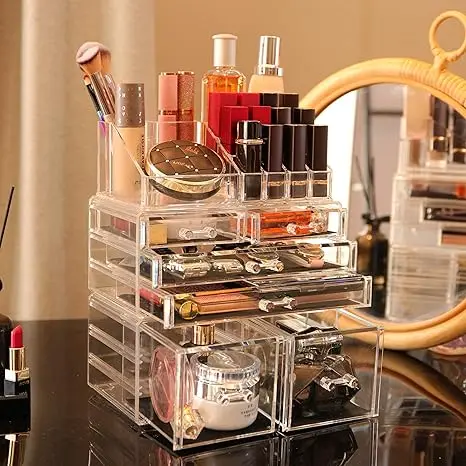 3-pack acrylic makeup organizers. Stackable 6-drawer design, clear and cute. Ideal for jewelry, hair clips 6
