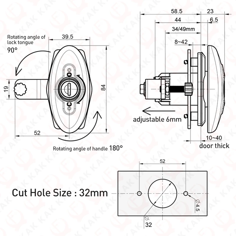 Trailer Cabin Door Lock, gaveta Trava, Mailbox