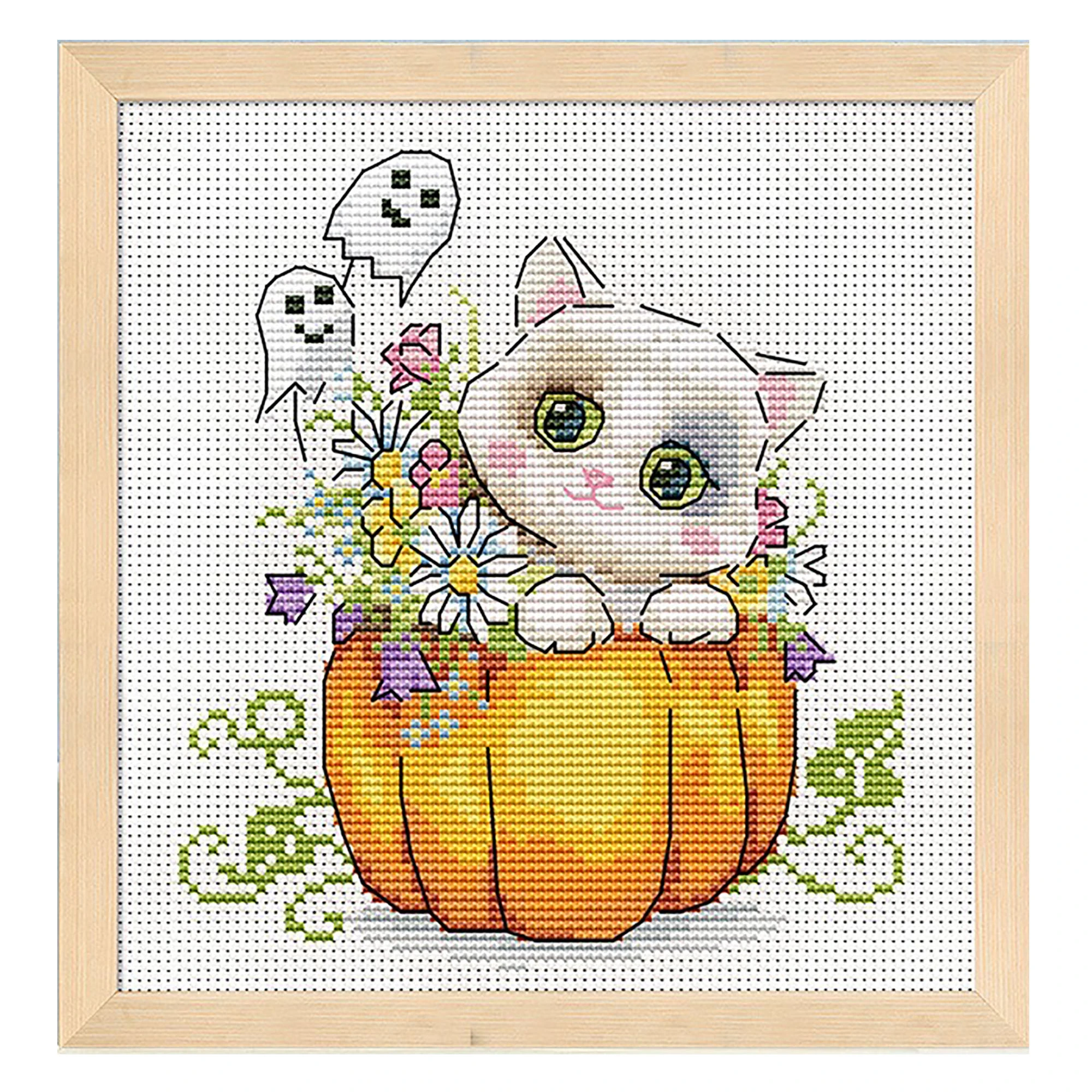 Halloween Kitty Stamped Cross Stitch Kit AliExpress
