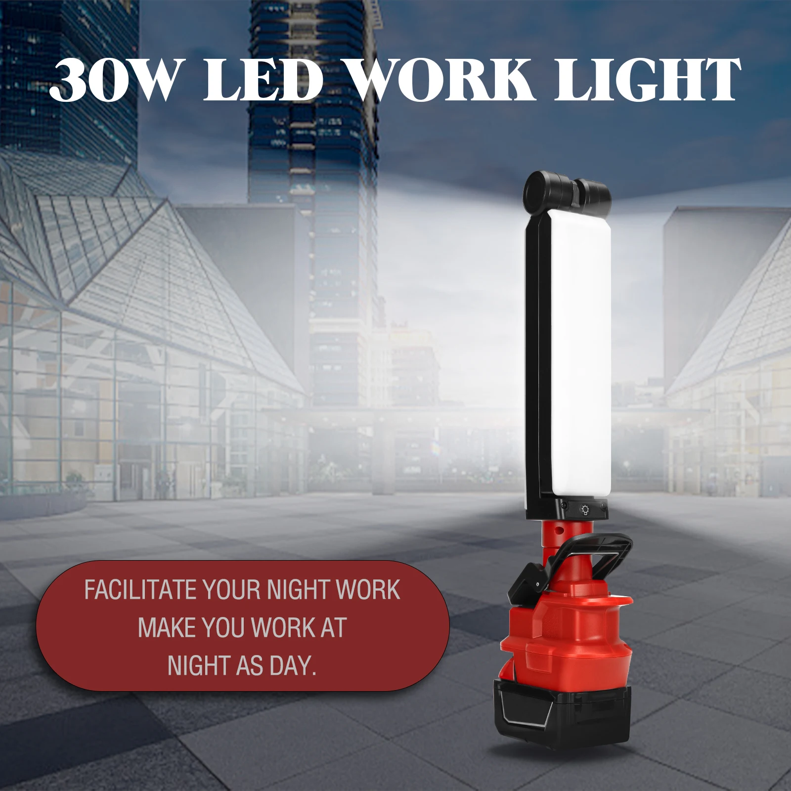 밀워키 18V 배터리 접이식 조명용 30W 2400LM LED 작업 조명 USB 충전 포트가 있는 야외 손전등 토치(배터리 없음)