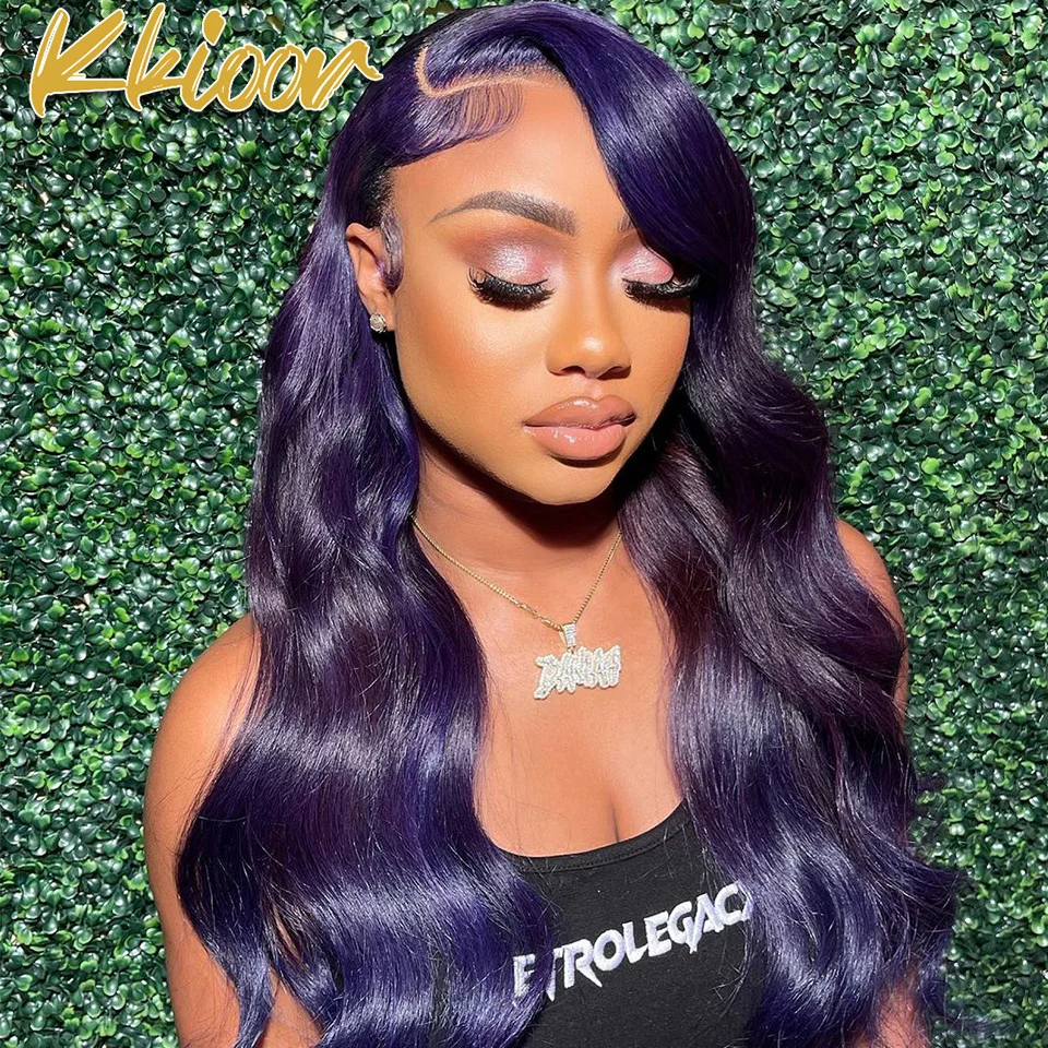 

Dark Purple Colored Body Wave Human Hair Wig 180 Density 13x6 13x4 HD Transparent Lace Frontal Wigs Glueless Human Hair 180%Wigs