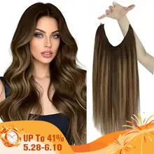 VeSunny Fish Line Human Hair Extension Remy Hair One Piece Invisible Wire Hair Weft Brazilian Hair Balayage Hair Extensions