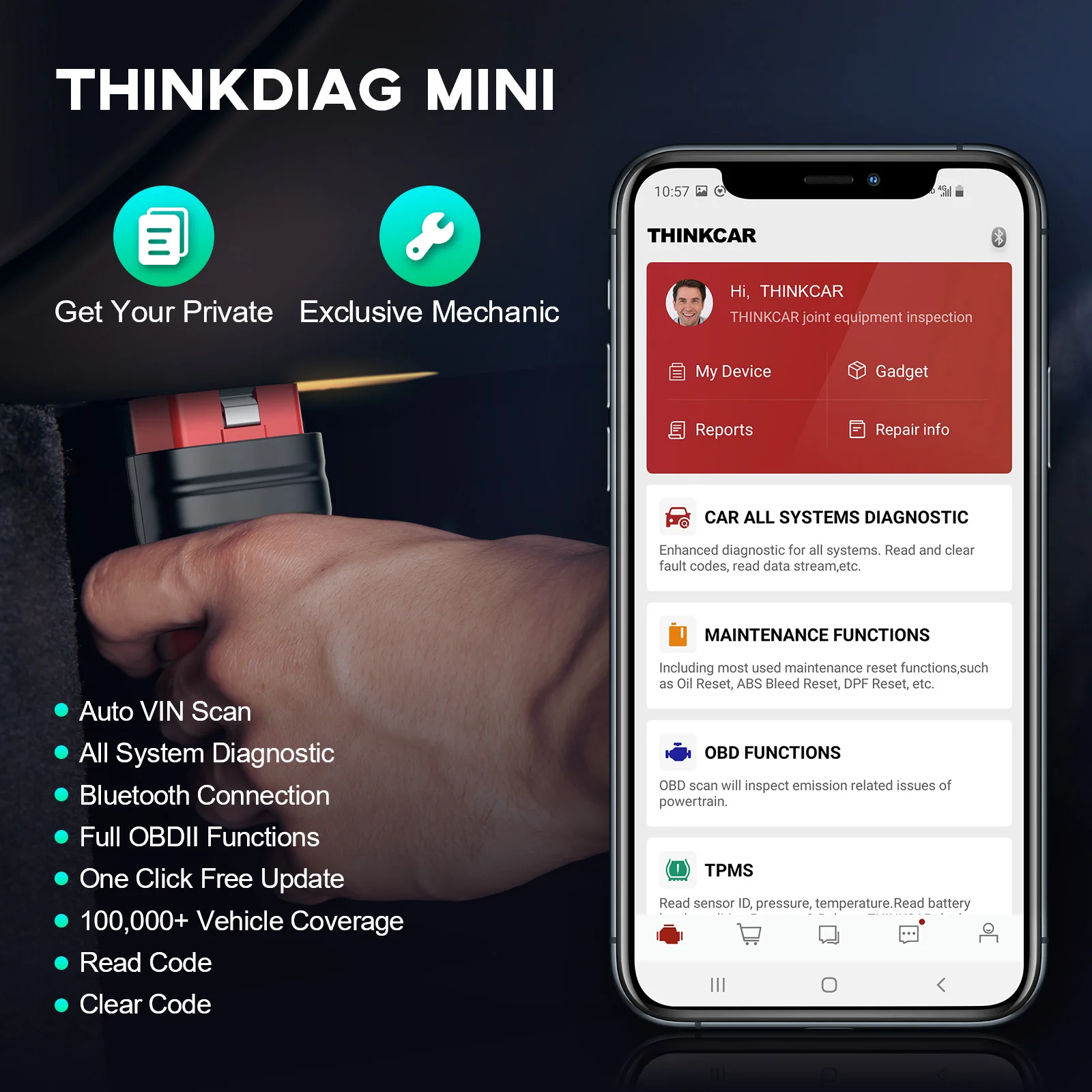 THINKCAR THINKDIAG Mini Car Diagnostic Tool OBD2 Bluetooth Scanner tools All Cars Full System Diagnose Lifetime Free code reader 2