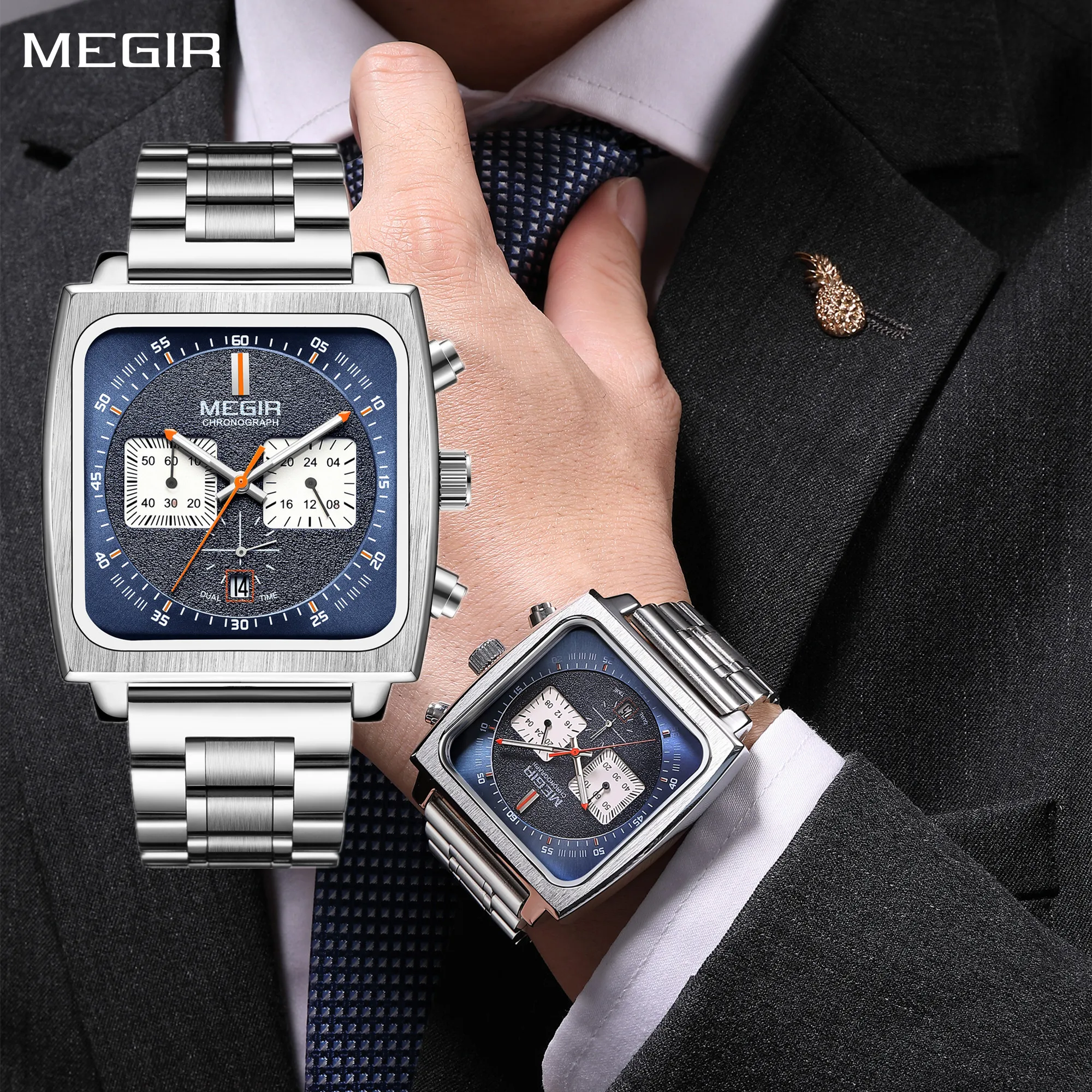 

MEGIR Reloj Hombre, оригинальные Роскошные бизнес часы для мужчин, стальной ремешок, кварцевые наручные часы с хронографом, часы для мужчин