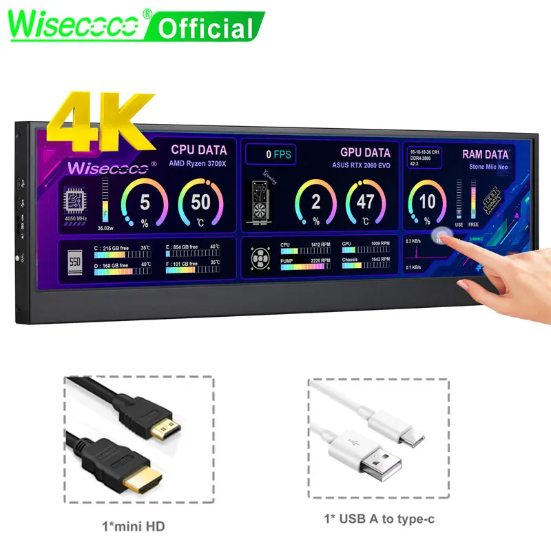 Wisecoco 14 Inch 4K 3840X1100 Aida64 IPS LCD Monitor Ultrawide PC 