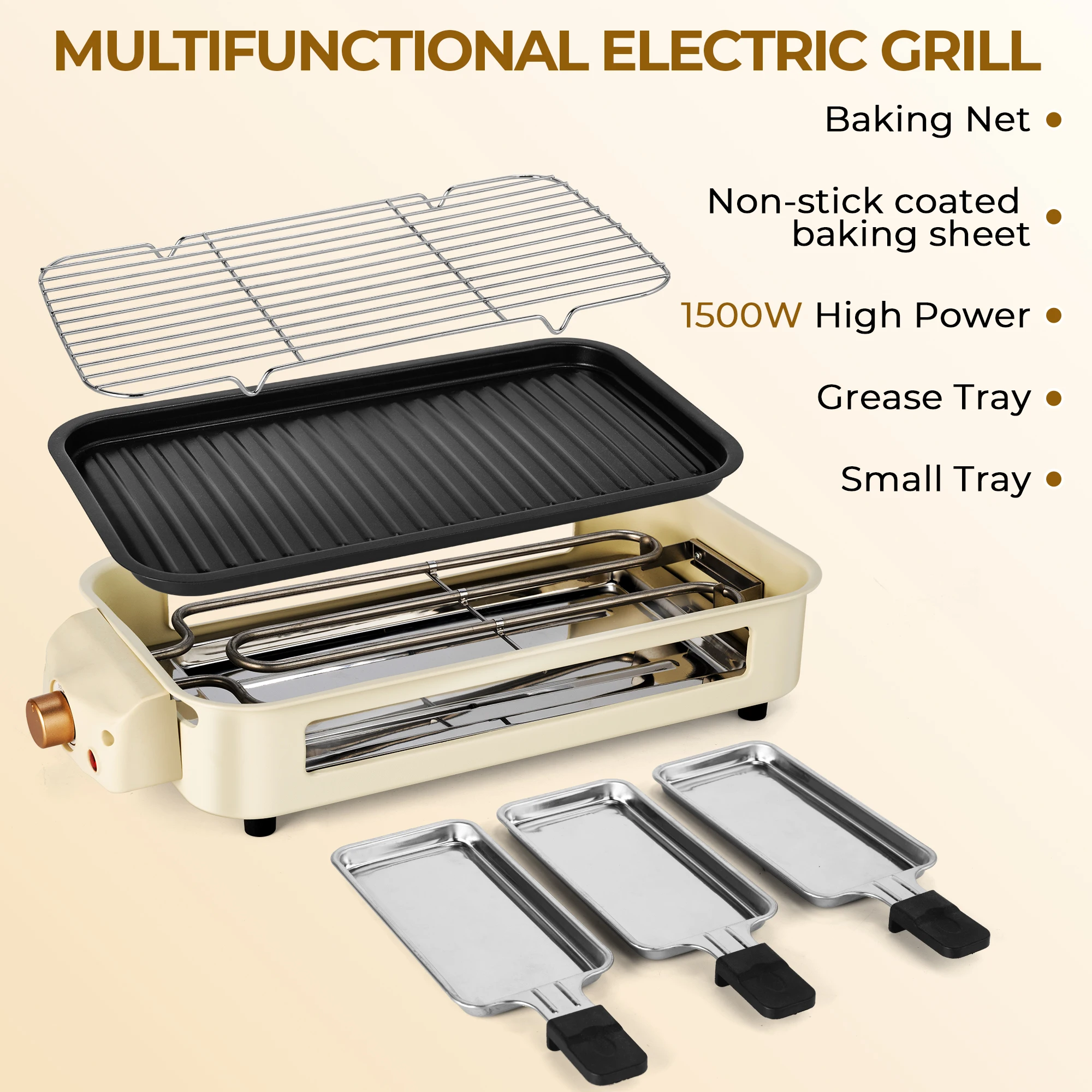1700W 2-in-1 Smokeless Electric Indoor Grill, Removable Non-Stick Plates Adjustable Temp 120V US Plug for Home Party 7