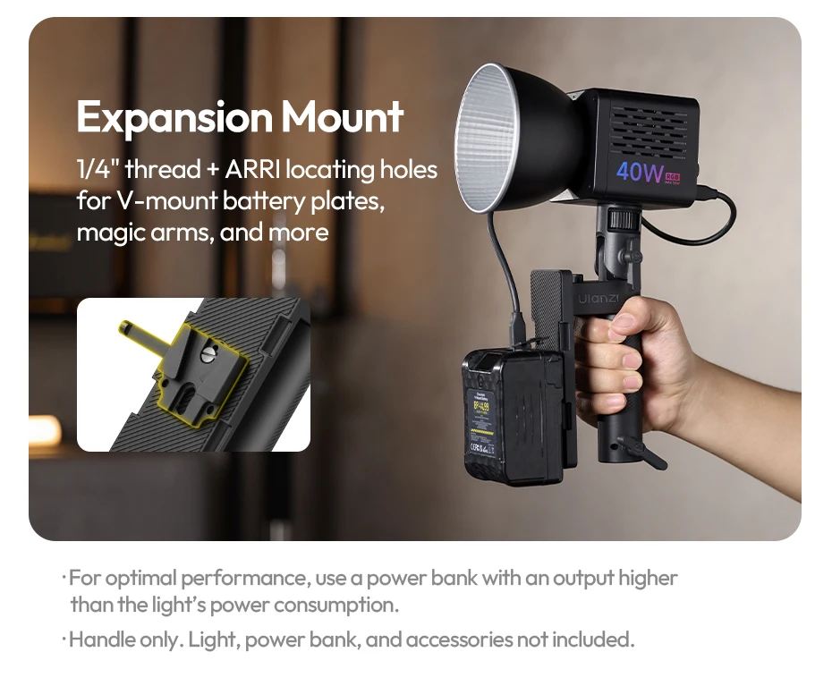 Light Handle Grip Light Stand with Power Mount Angle Adjustable for Fill Light C