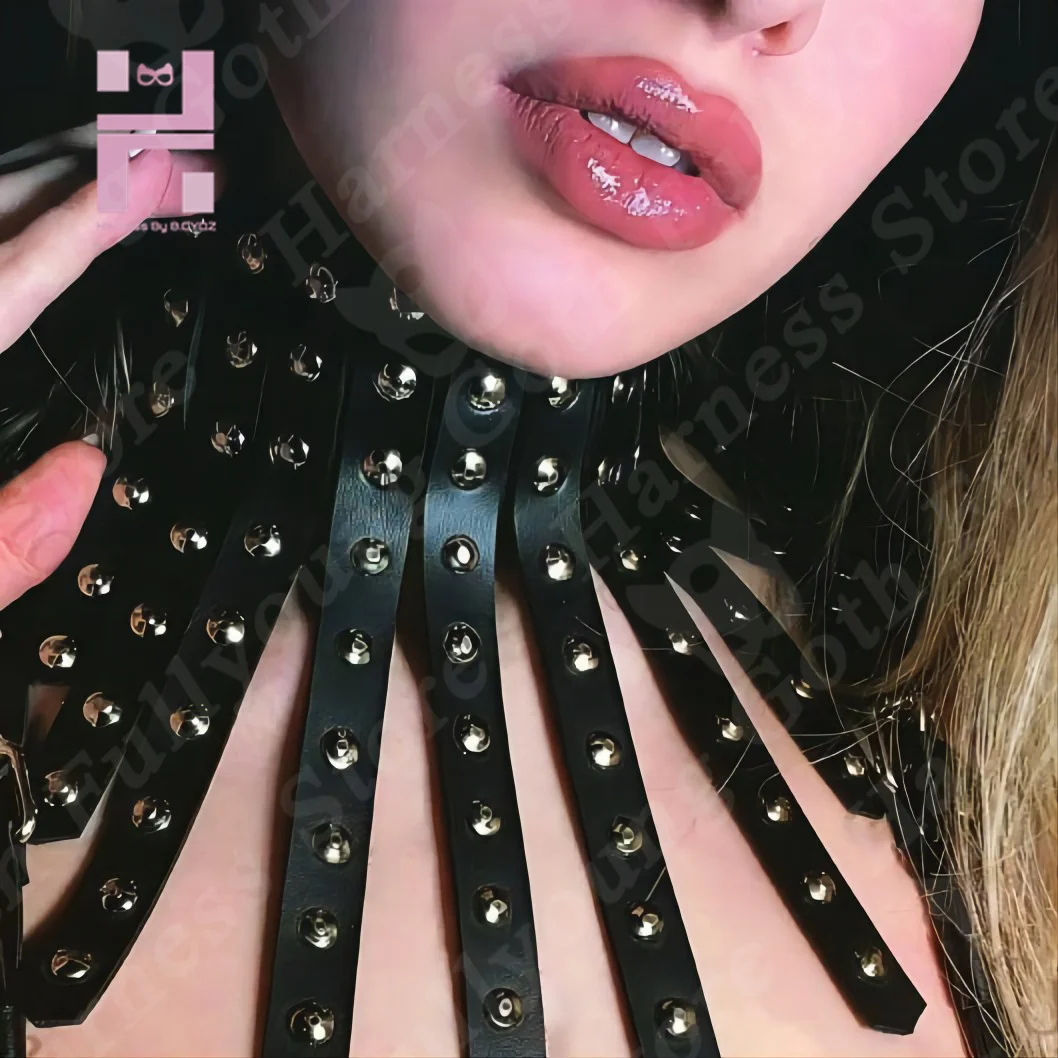 B.CYQZ Fashion High Street Women's Luxury Necklace Punk Tassel Choker Pu Leather with Rivet Jewelry Bohemian Clothing Accessorie