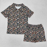 Wholesale Adult Short Sleeves Button Down Pocket Women Sleepwear Shirts Clothes Woman Girl Ducks Camo Set Shorts Outfit Pajamas 1