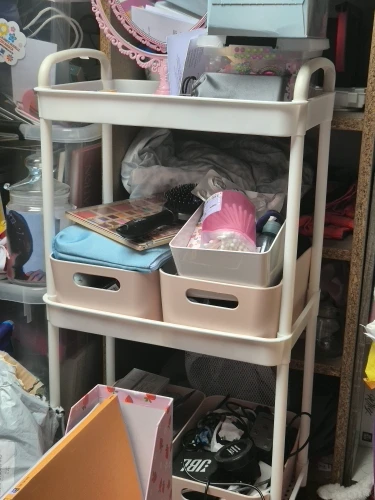 Plastic Rolling Utility Cart with Handle Storage Trolley for Office, Living Room, Kitchen, Movable Storage Organizer with Wheel photo review