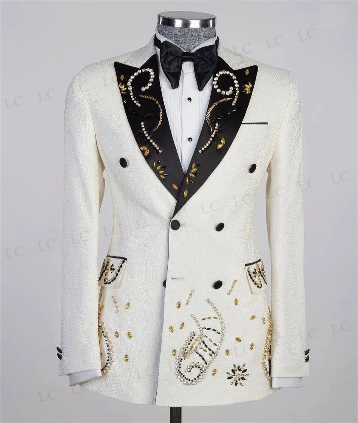 

Luxury Metallic Embroidered Men Suits Elegant Groom Wedding Tuxedos Dresswear Dinner Party 2 Pieces Sets Male Prom Blazers