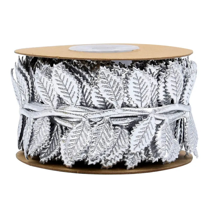 PD new imitation leather gold and silver leaf ribbon flower gift box packaging leaf lace decorative ribbon 10 meters