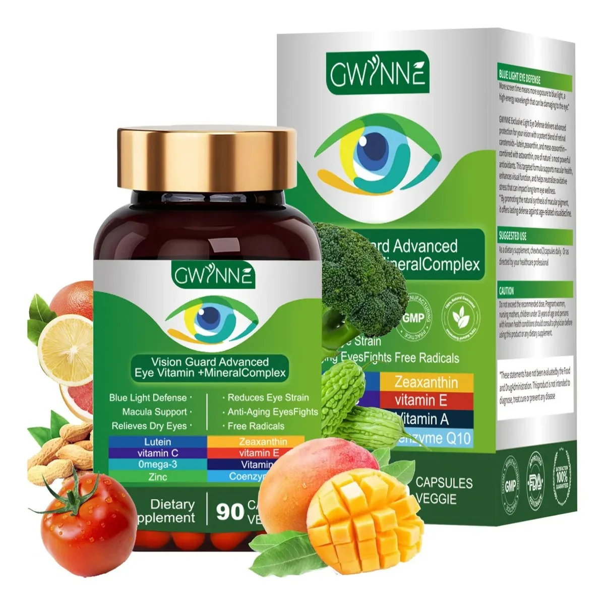 Gwynne – Suplemento Antioxidante con Luteína, Zeaxantina, Zinc y Vitaminas C + E – 90 Cápsulas para Bienestar Diario