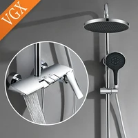 VGX Luxury Shower System Set Bathroom Shower Faucet Set 3-way Rainfall Shower Mixer Crane with Hand Shower Set Black Grey Chrome 2