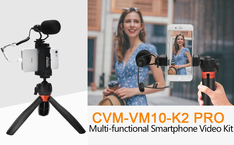 CVM-VM10-K2 PRO Smartphone Video Rig with Tripod, External Shotgun Mic, Vlogging