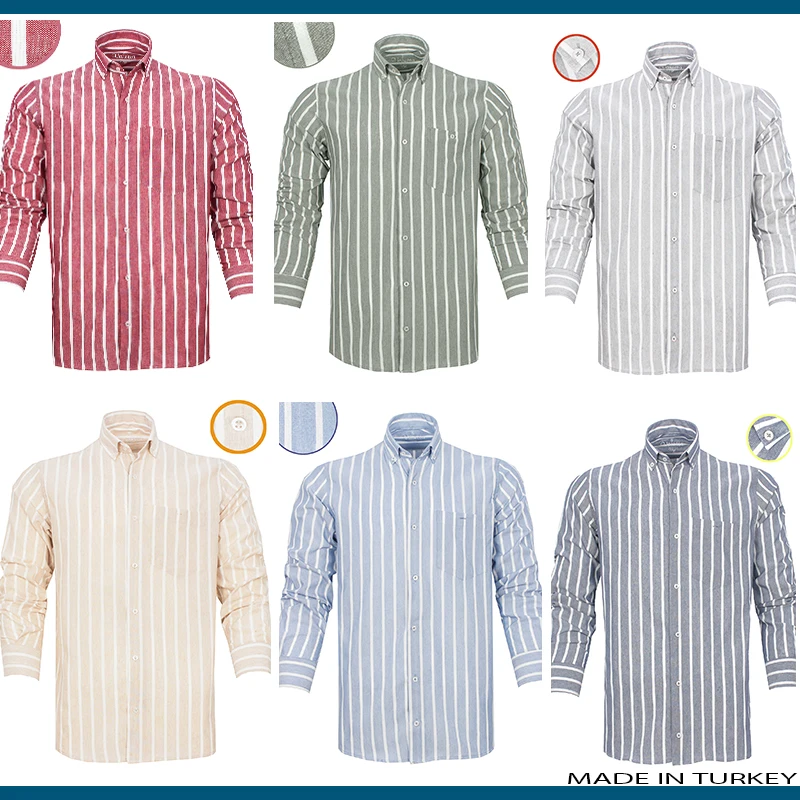

new season Mens Burgundy Striped Pattern Long Sleeve Button Collar Single Pocket Classic Cut Shirt forMen made in turkey varetta