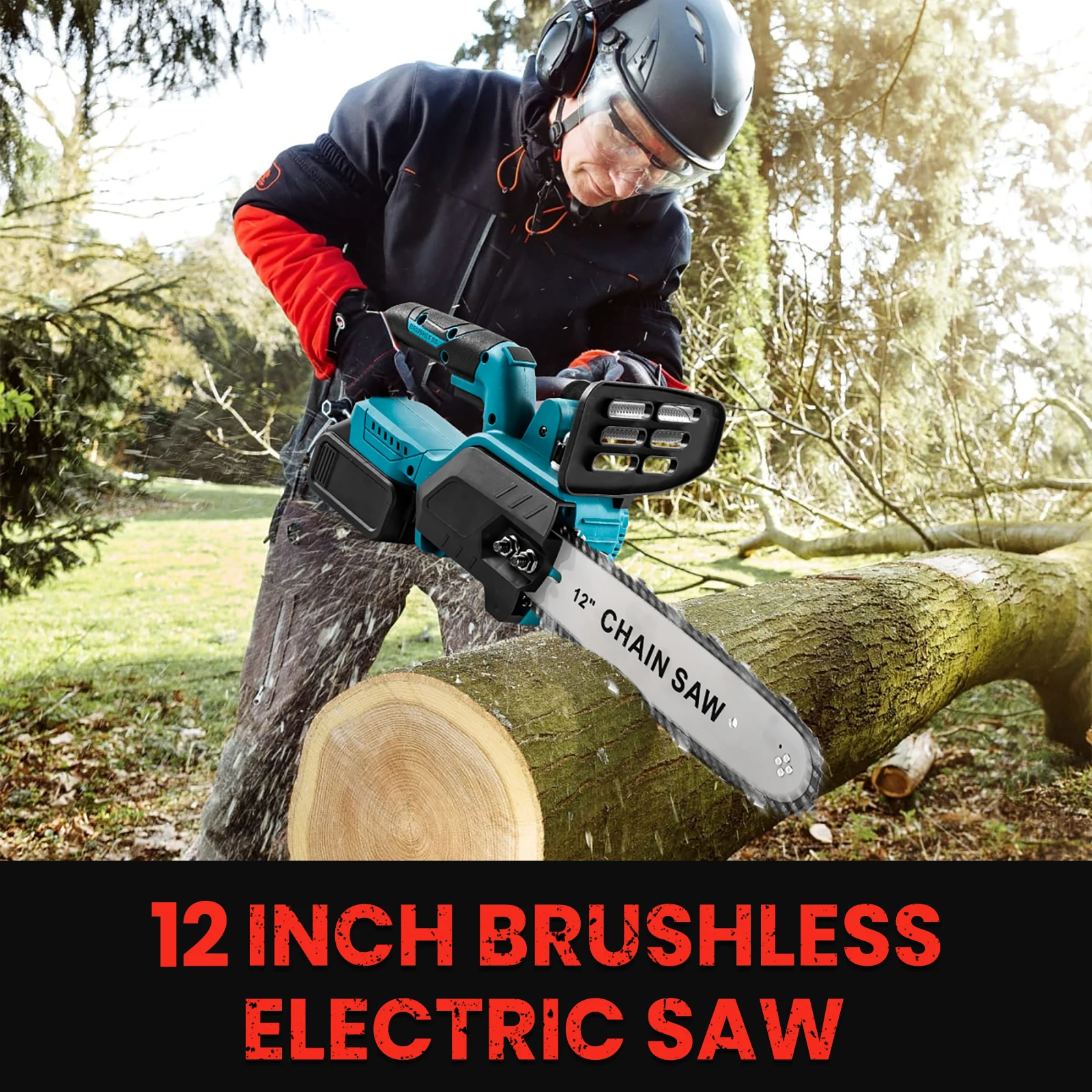 12-Zoll-Bürstenlose Elektrosäge, wiederaufladbar, kabellos, tragbar, Garten- und Holzbearbeitungs-Schneidewerkzeug für Makita 21V Akku – Detail 3