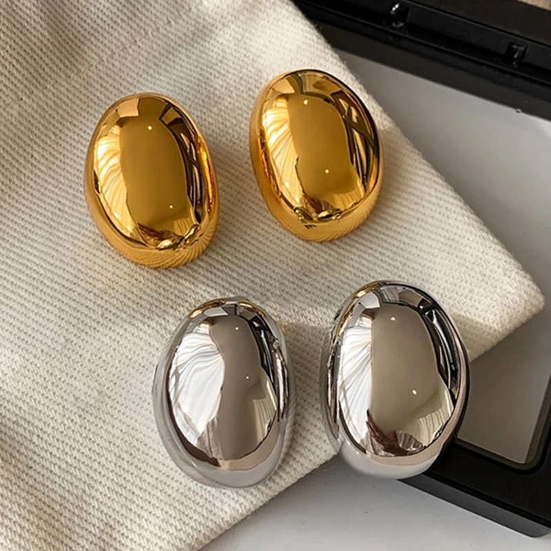 ChunkyGlossyOvalEarringsForWomenPunkGoldPlatedDomeDupe