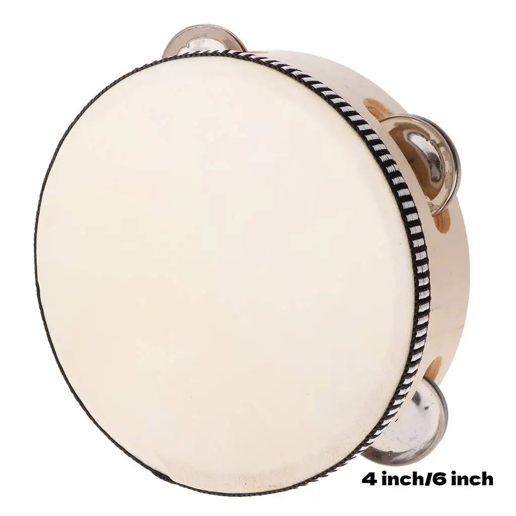 4/6inch Hand Held Wooden Tambourine Percussion Drum Kids Musical Children Percussion Instrument Educational Toys hand tambourine