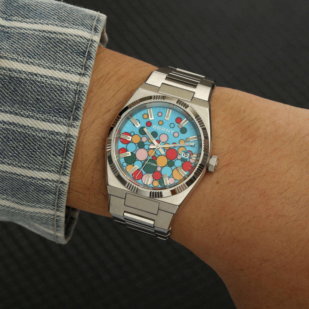 BERNY Men Watches Luxury Calendar AR Sapphire Glass PT5000 Movement Automatic Mechanical Business Men’s Stainless Steel Watch