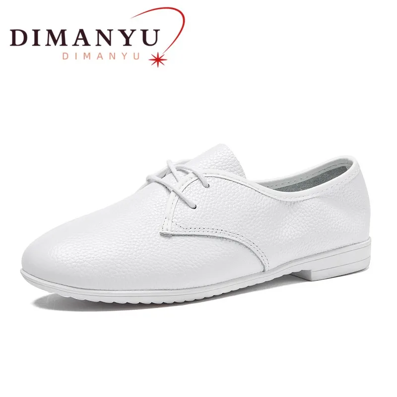 

DIMANYU Ballet Shoes Women 2024 New Lace-up British Style Spring Shoes Women Genuine Leather Flat Casual White Shoes Women