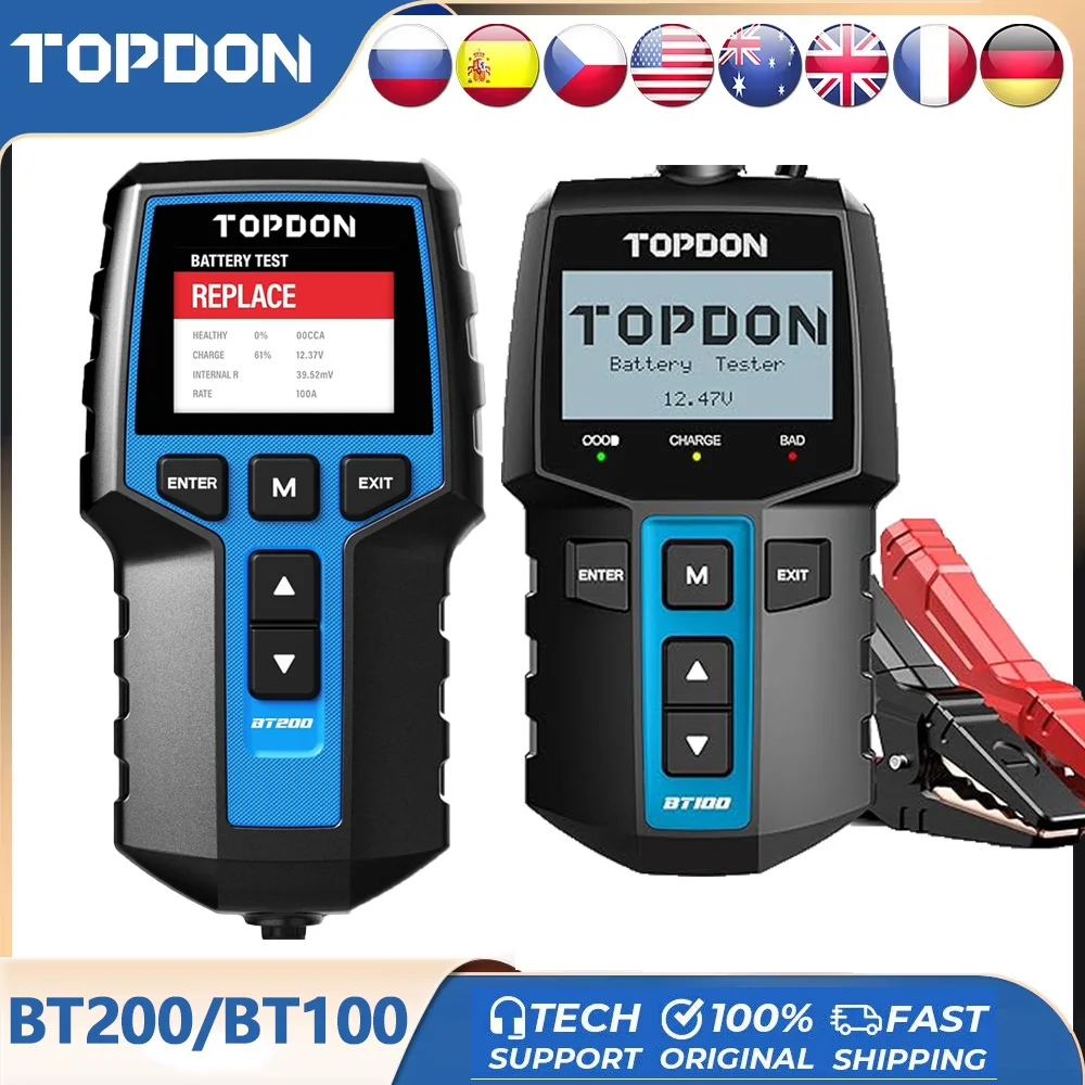 Testeur De Batterie TOPDON BT200 – 12V/24V, 100-2000 CCA – Écran Couleur 2,4" – Pour Voiture, Moto, Bateau