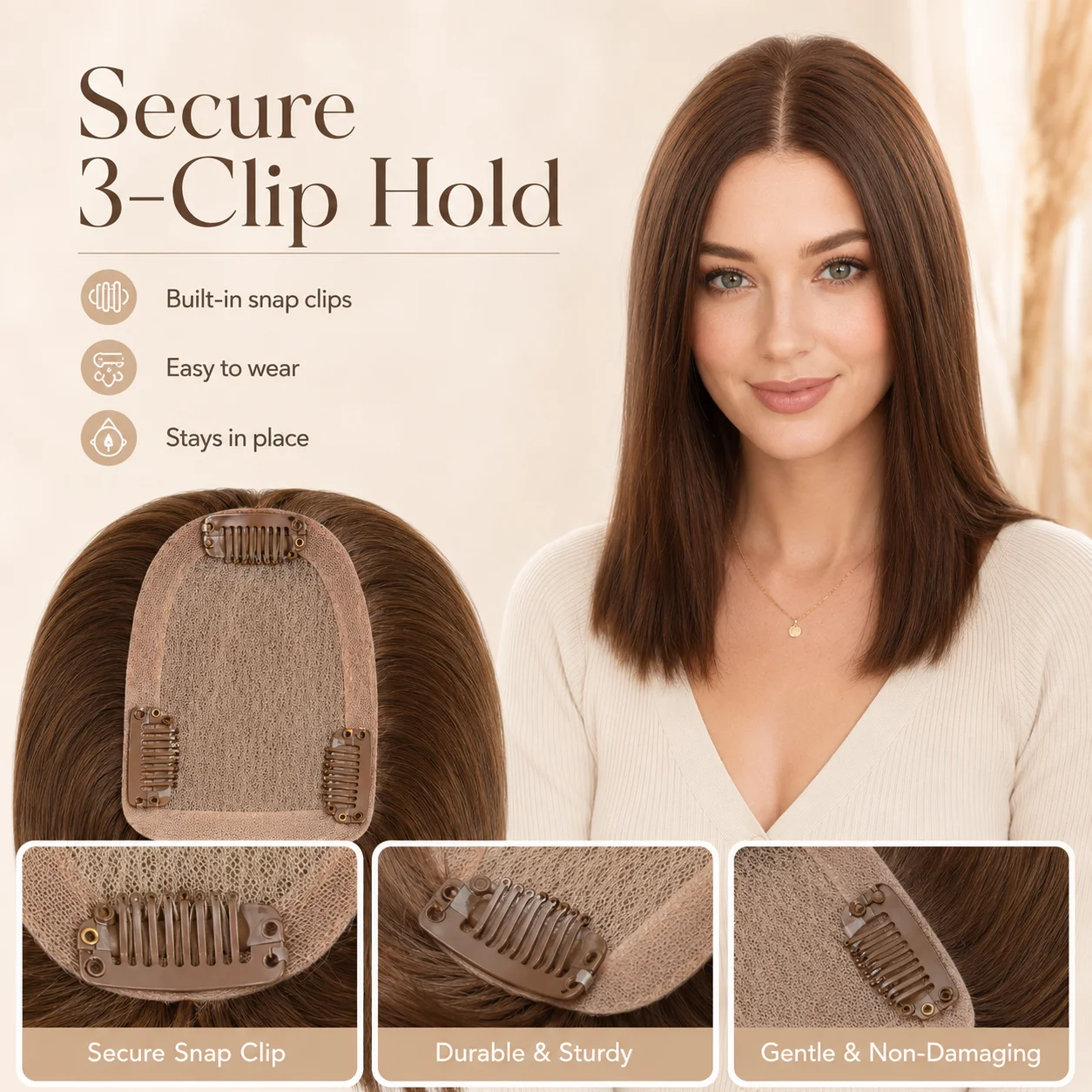 Topper per capelli umani con base in seta per donne con capelli diradati, dall'aspetto naturale, in capelli umani vergini - immagine 4