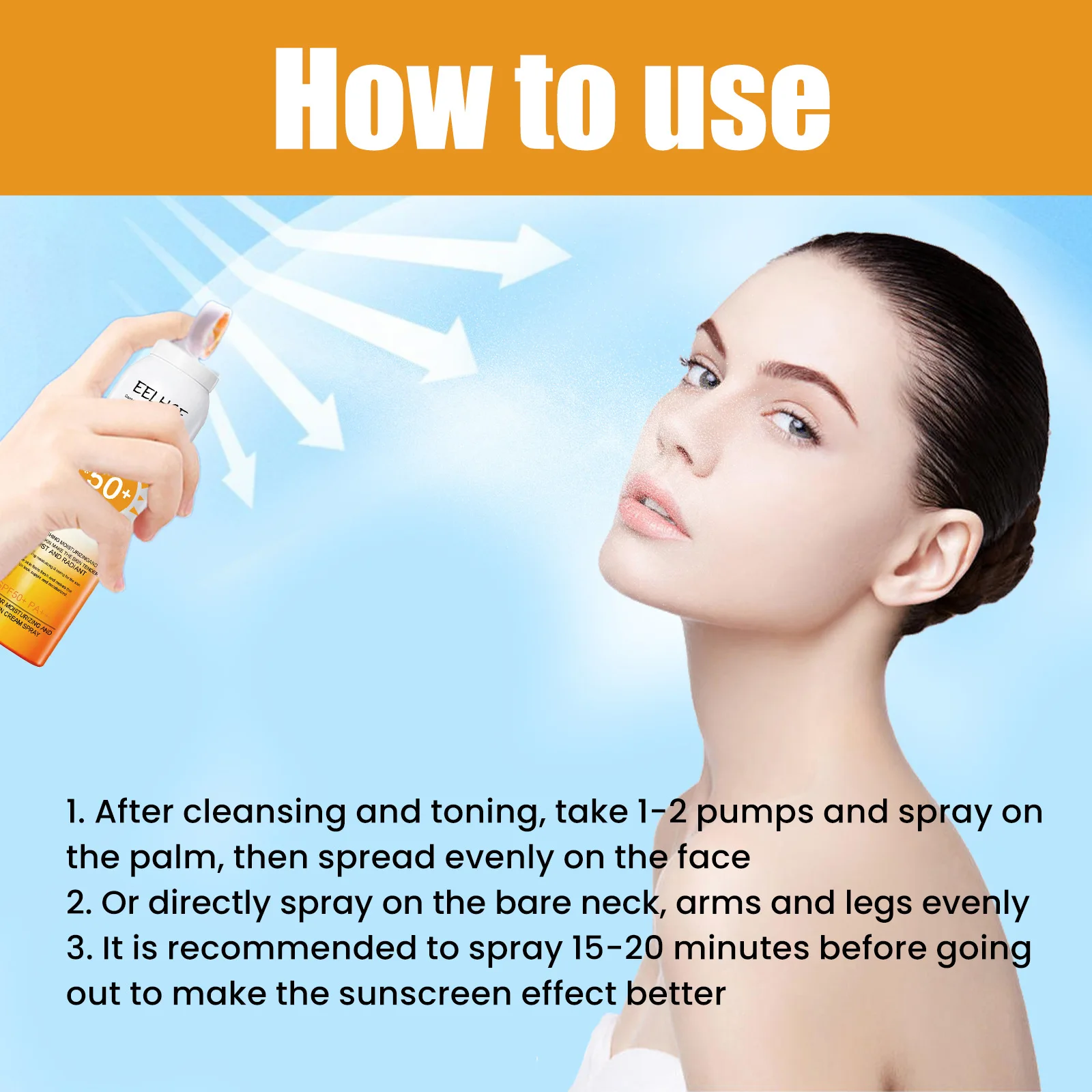 EELHOE Anti UV Sunscreen Spray SPF 50 Anti Sunburn Isolation Sunscreen Moisturizer Sunblock Protection Body Spray Suncreen 150ml