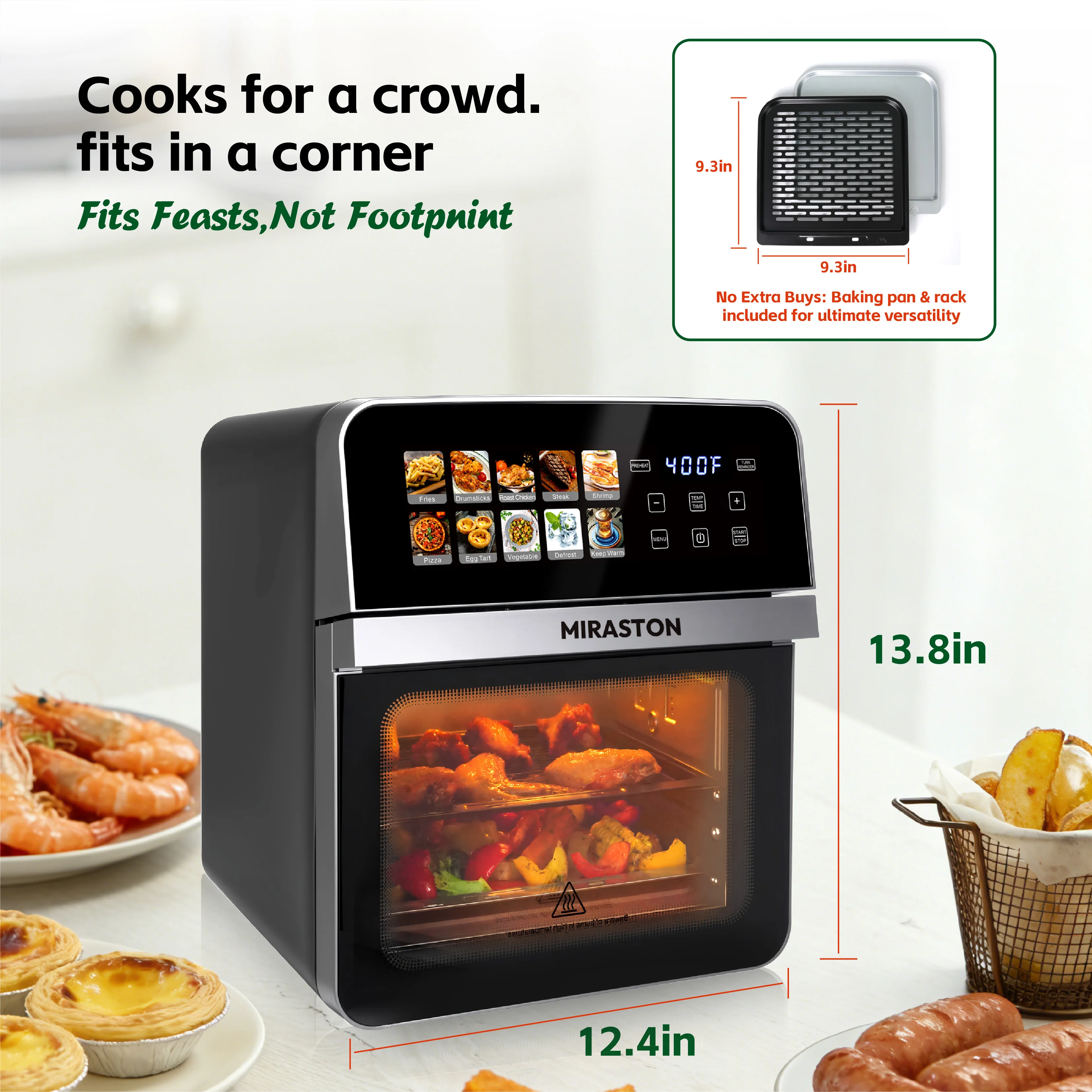 10QT Air Fryer Toaster Oven Combo with 10 Presets, Family Size Compact Oven for Roasting Whole Chicken/Double Cooking Easy Clean 6