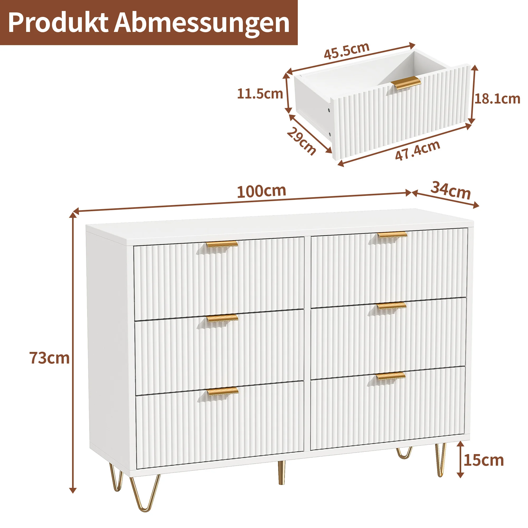 Rosahqnda Kommoden mit 2, 4 oder 6 Schubladen, Sideboards, Nachttische, Aufbewahrungsmöbel für Wohnzimmer, Schlafzimmer und Flur – Detail 9